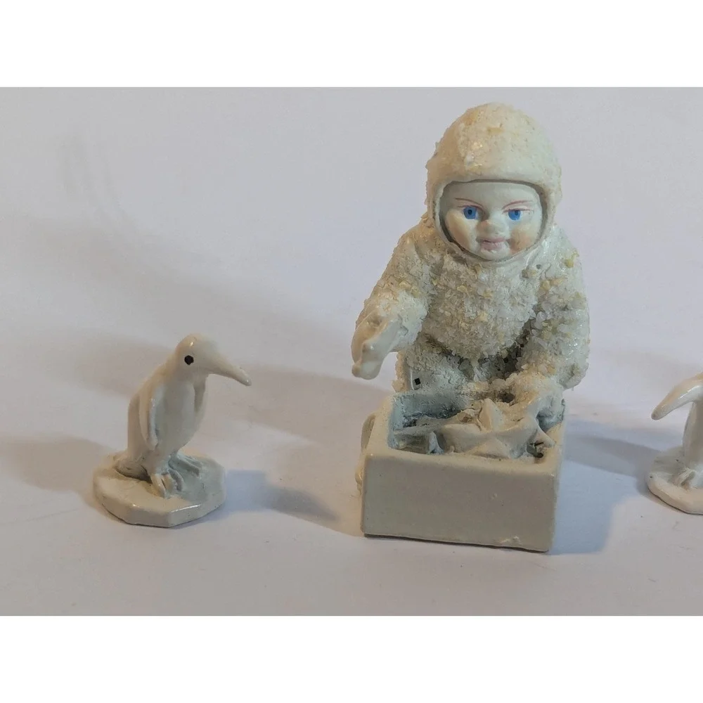 Department 56 Snow Babies Miniatures Pewter 3 Penguins‎ and 1 helpful friend